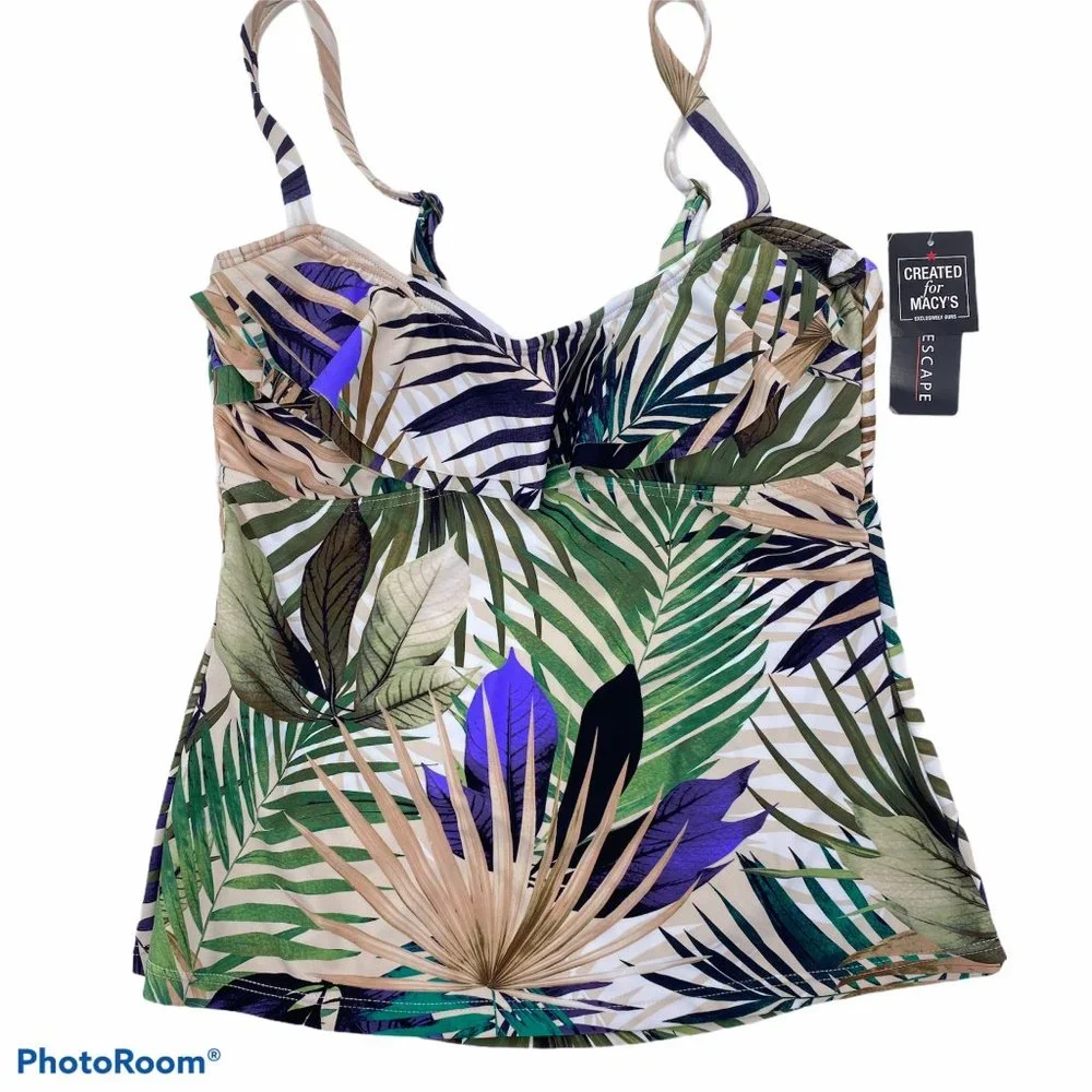 Island Escape Palm leave tankini top‎ size 6 NEW